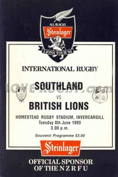 1993 Southland v British Lions  Rugby Programme